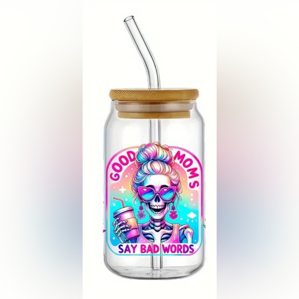 💕3/$20💕 Good Moms Say Bad Words Mom Skeleton Handcrafted Glass Tumbler